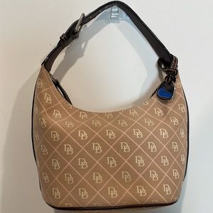 Dooney and Bourke Beige Cream Signature Mini Logo Canvas and Leather Bucket Bag